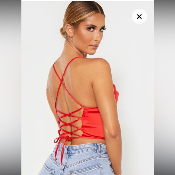 Red satin cowel neck top - Picture 2 of 6